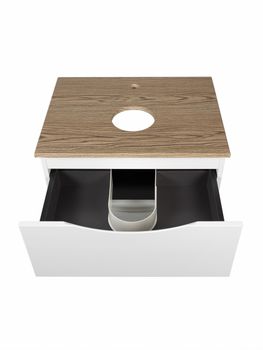 BOND Cube T99605 Тумба подвесная белая со столешницей под дерево без раковины — фото 4, Тумбы под раковину