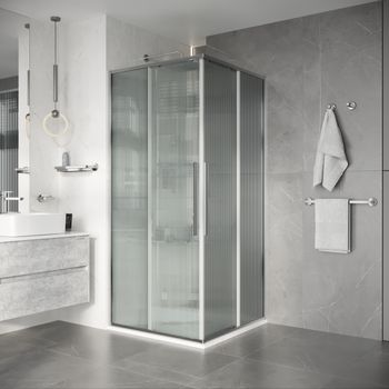 Душевое ограждение Niagara Nova NG-4624-34 (100х100х195) квадрат,раздвижная,хром,стекло рифленое,1 место — фото 2, Душевые уголки