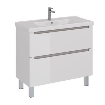 Тумба Lemark BUNO 100 см под 1 раковину, подвесная/напольная, 2 ящика, цвет планки: Серый, цвет корп LM04B100T — фото 4, Тумбы под раковину