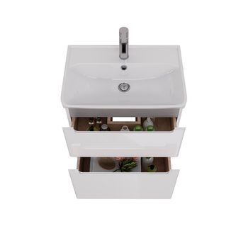 Тумба Lemark BUNO 60 см под 1 раковину, подвесная/напольная, 2 ящика, цвет планки: Серый, цвет корпу LM04B60T — фото 2, Тумбы под раковину