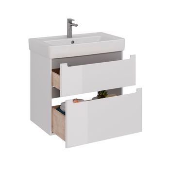 Тумба Lemark BUNO 80 см под 1 раковину, подвесная/напольная, 2 ящика, цвет планки: Серый, цвет корпу LM04B80T — фото 1, Тумбы под раковину