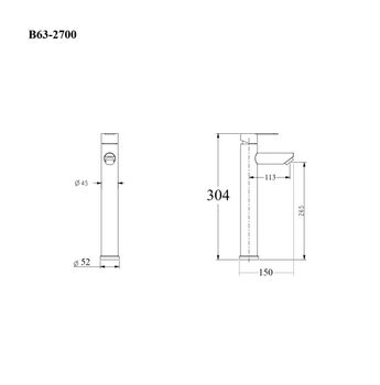 BOND Smart B63-2700 Смеситель однорычажный высокий без донного клапана для накладной раковины — фото 17, Смесители для раковины