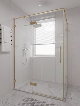 Душевой угол распашной Veconi Premium Alassio SP G, 1500х1000x2000, брашированное золото, стекло прозрачное осветленное AL-SP-150100-00-G-C4 — фото 1, Душевые уголки