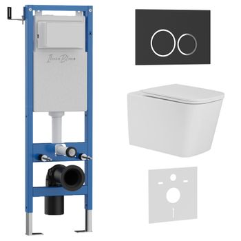 Комплект 3в1 IBERICA BLANCA инсталляция SILENCIO MINI, унитаз TOLEDO ALTO белый, кнопка смыва ESTI-O черный матовый (IB.001M.TLA.234.822) — фото 1, Комплекты унитаз + инсталляция