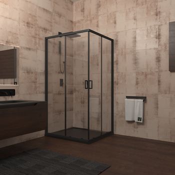Душевой угол Veconi Rovigo RV-13, 1100x1100x1950, черный, стекло прозрачное RV13-110-01-C5 — фото 1, Душевые уголки