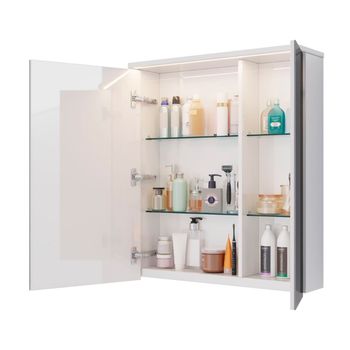 Шкаф зеркальный Lemark ZENON 70х80 см 2-х дверный, с козырьком-подсветкой, с розеткой, цвет корпуса: LM70ZS-Z — фото 1, Зеркальные шкафы в ванную