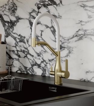 Смеситель для кухни с подключением фильтра BELZ B78815-5, брашированное золото — фото 1, Смесители для кухни