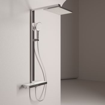 Душевая стойка SANCOS Vos с термостатическим смесителем, изливом, полкой, шлангом 1,5 м, верхним и ручным душем, цвет хром, арт. SC6100CH — фото 3, Душевые стойки