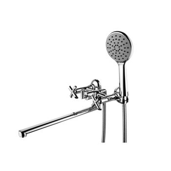 Practica Смеситель для ванны, плоск.излив 30 см, двуруч-й, поворот. переключатель, хром, LM, LM7541C — фото 1, Смеситель для ванны