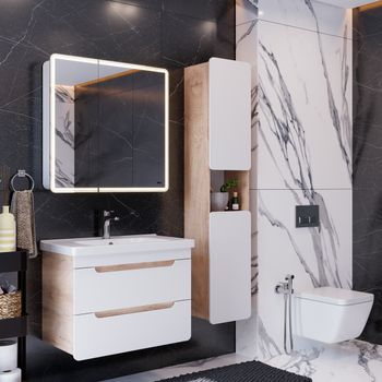 Шкаф зеркальный Lemark ELEMENT 70х80 см 2-х дверный, с подсветкой, с розеткой, цвет корпуса: Белый LM70ZS-E — фото 4, Зеркальные шкафы в ванную