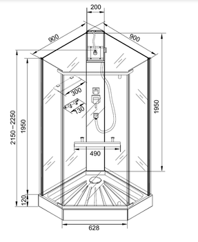 Кабина CHIKA901T душевая без крыши Ceruttispa (90x90x215-225) — фото 21, Душевые кабины
