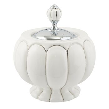 OLIVIA Баночка, h18xD16 см, керамика белая с декором платина, хром 17542 — фото 1, Органайзеры для ванной