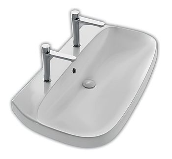 Раковина HATRIA ABITO YXXJ01 подвесная или накладная С двумя отверстием под два смесителя с переливом цвет белый — фото 1, Раковины