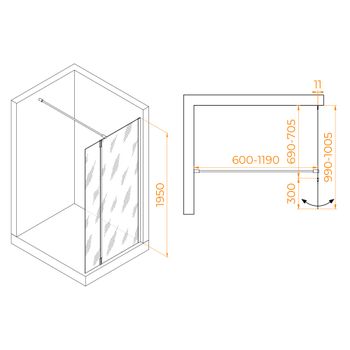 Душевая перегородка RGW WA-050Gb (WA-002Gb + Z-070Gb) 700 351005073-16 — фото 11, Душевые перегородки