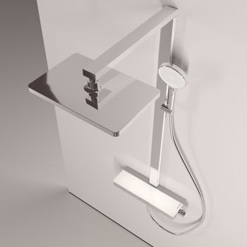 Душевая стойка SANCOS Vos с термостатическим смесителем, изливом, полкой, шлангом 1,5 м, верхним и ручным душем, цвет хром, арт. SC6100CH — фото 4, Душевые стойки