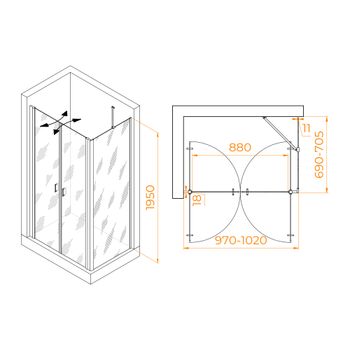 Душевой уголок RGW PA-144 (PA-104+Z-050-2+O-204) 1000x700 060814407-11 — фото 1, Душевые уголки