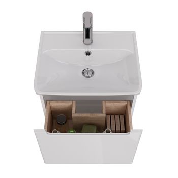 Тумба Lemark BUNO MINI 50 см под 1 раковину, подвесная, 1 ящик, цвет планки: Серый, цвет корпуса, фа LM05BM50T — фото 2, Тумбы под раковину