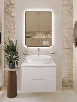 BOND Cube T55605 Тумба со столешницей подвесная белая матовая без раковины — фото 13, Тумбы под раковину