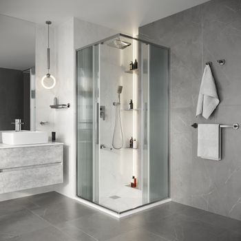 Душевое ограждение Niagara Nova NG-4624-34 (100х100х195) квадрат,раздвижная,хром,стекло рифленое,1 место — фото 3, Душевые уголки