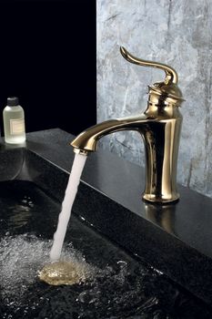 Brava Смеситель для раковины, монолит.излив 76мм дон.клап.Click/Clack, р/ОД, золото, LM, LM4706G — фото 1, Смесители для раковины