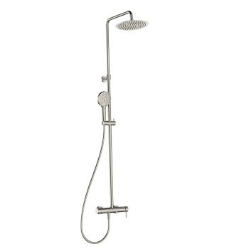 AQM8011BN Душевая система со смесителем и изливом, Ø250, лейка 3 реж, 1100-1500мм, никель шлифованный — фото 1, Душевые системы