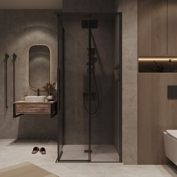 1/2 душевого ограждения Grossman Galaxy 1/2.K33.01.10.21.10 (100х195) черный матовый,стекло тонированное, 1 место — фото 4, Душевые кабины и ограждения