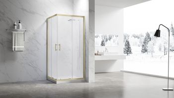 Душевой угол Veconi Rovigo RV-27G, 1000x900x1900, золото брашинг, прозрачное стекло RV27G-10090-01-C8 — фото 2, Душевые уголки