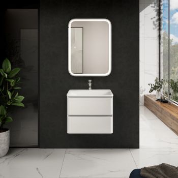 AQM900460WH "S4" тумба под умывальник подвесная 60 см., цвет белый глянец. — фото 1, Тумбы под раковину