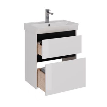 Тумба Lemark COMBI 60 см под 1 раковину, подвесная/напольная, 2 ящика, цвет планки: Чёрный, цвет кор LM03C60T-black — фото 1, Тумбы под раковину