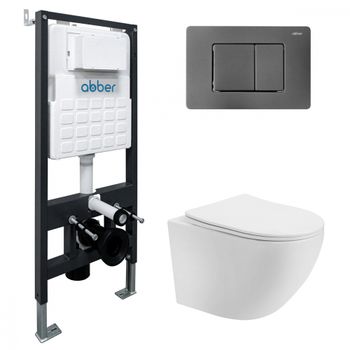 Комплект подвесной унитаз ABBER Bequem AC1100T белый с инсталляцией AC0105 и кнопкой AC0120NG никель AC1100T-AC0105-AC0120NG — фото 1, Комплекты унитаз + инсталляция