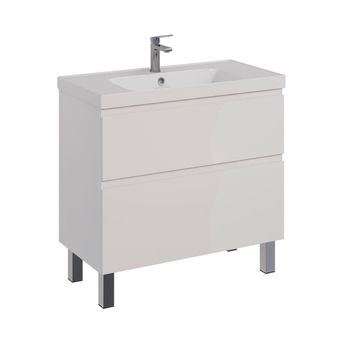 Тумба Lemark VEON 90 см под 1 раковину, подвесная/напольная, 2 ящика, цвет корпуса, фасада: Белый гл LM01V90T — фото 4, Тумбы под раковину