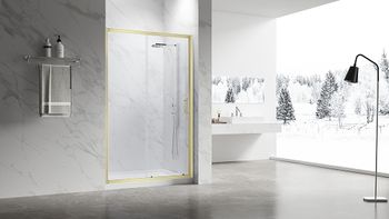 Душевая дверь Veconi Vianno VN-55G, 1400x1950, Золото брашинг, стекло прозрачное VN55G-140-01-C8 — фото 1, Душевые двери в нишу