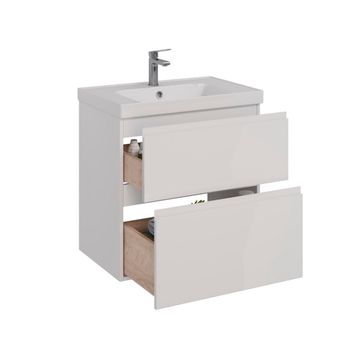 Тумба Lemark VEON 60 см под 1 раковину, подвесная/напольная, 2 ящика, цвет корпуса, фасада: Белый гл LM01V60T — фото 1, Тумбы под раковину