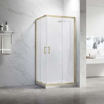 Душевой угол Veconi Rovigo RV-27G, 1200x800x1900, золото брашинг, прозрачное стекло RV27G-12080-01-C8 — фото 1, Душевые уголки