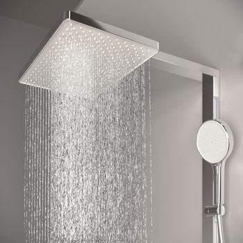 Душевая стойка SANCOS Vos с термостатическим смесителем, изливом, полкой, шлангом 1,5 м, верхним и ручным душем, цвет хром, арт. SC6100CH — фото 9, Душевые стойки