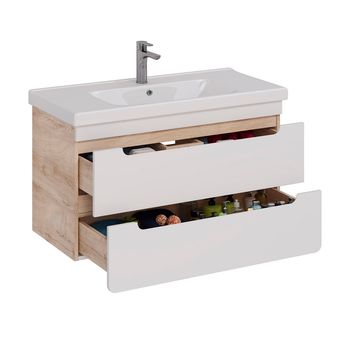 Тумба Lemark OLIVIA 100 см под 1 раковину, подвесная, 2 ящика, цвет корпуса: Дуб кантри, цвет фасада LM08OL100T — фото 1, Тумбы под раковину