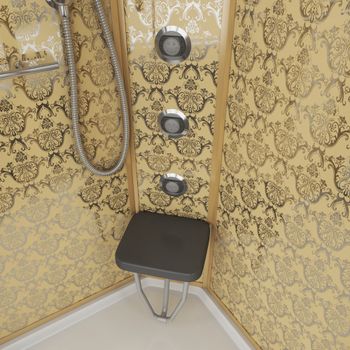 Душевая кабина Niagara Luxe NG-7715G (90x90х215) низкий поддон(15см),дверь раздвижная,стенки золото,4 места — фото 4, Душевые кабины