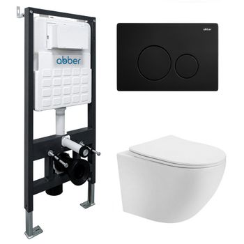 Товар: Комплект подвесной унитаз ABBER Bequem AC1100T белый с инсталляцией AC0105 и кнопкой AC0121MB черный матовый AC1100T-AC0105-AC0121MB - фото 1 Комплект подвесной унитаз ABBER Bequem AC1100T белый с инсталляцией AC0105 и кнопкой AC0121MB черный матовый AC1100T-AC0105-AC0121MB — фото 1, Комплекты унитаз + инсталляция