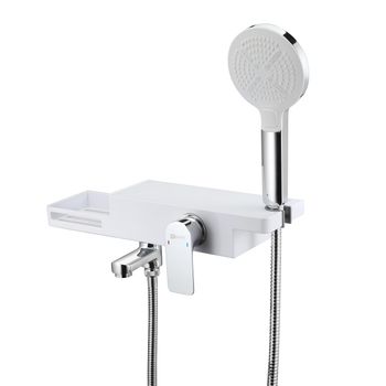 UNIBOX Смеситель для ванны, пов.излив 127мм держ. на теле, р/ОД, хром/белый, LM, LM6914CW — фото 1, Смеситель для ванны