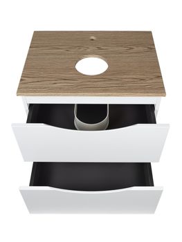 BOND Cube T99605 Тумба подвесная белая со столешницей под дерево без раковины — фото 3, Тумбы под раковину