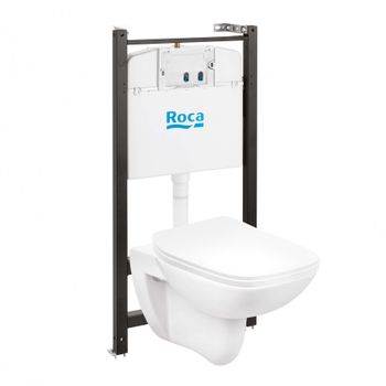 DEBBA Комплект 3 в 1 (инсталляции+подв. унитаз Rimless+сиденье дюропл. Slim). ROCA 7893104970 — фото 1, Комплекты унитаз + инсталляция