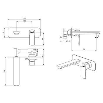 Ursus Смеситель для умывальника встраиваемый, матовое золото, LM, LM7226BG — фото 1, Смесители для раковины