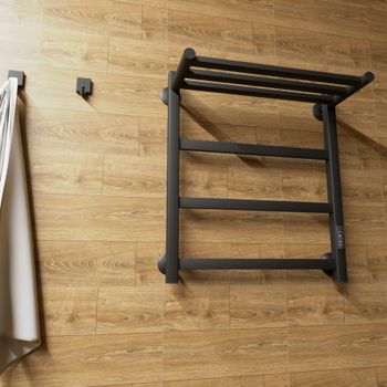 Полотенцесушитель электрический ВИД 81-10 ПРОФИЛЬНЫЙ с полкой 600х500, скр.монтаж, СНШ, черный матовый(RAL 9005), (Ferrum, равномерные перкаладины), Маргроид 8110p-6050-1083-9005R — фото 1, Электрические полотенцесушители