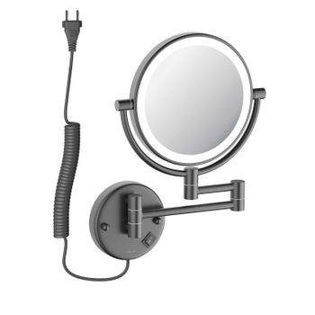 AQ4915BGM зеркало косметическое настенное с подсветкой 5х, оружейная сталь — фото 1, Косметические зеркала