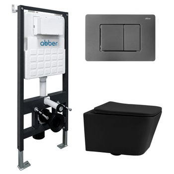 Комплект подвесной унитаз ABBER Rechteck AC1201MB черный матовый с инсталляцией AC0105 и кнопкой AC0120NG никель AC1201MB-AC0105-AC0120NG — фото 1, Комплекты унитаз + инсталляция