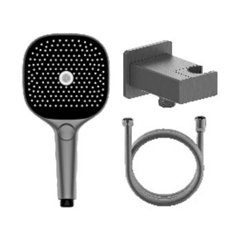 Лейка для душа с держателем (с подключением шланга) и шлангом Raglo R476.40.09, графит — фото 1, Лейки для душа