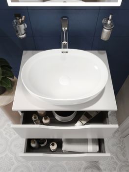 BOND Cube T55605 Тумба со столешницей подвесная белая матовая без раковины — фото 29, Тумбы под раковину