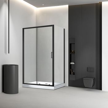 Душевой угол Veconi Rovigo RV-046B, 1100х1000х1950, черный, стекло прозрачное RV046B-110100-01-C5 — фото 1, Душевые уголки