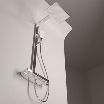 Душевая стойка SANCOS Vos с термостатическим смесителем, изливом, полкой, шлангом 1,5 м, верхним и ручным душем, цвет хром, арт. SC6100CH — фото 5, Душевые стойки