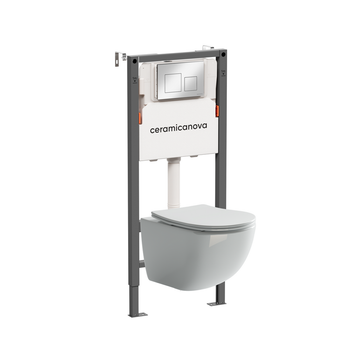 Комплект Подвесной унитаз FORMA Rimless + Система инсталляции Balance кнопка Square, хром глянцевый — фото 1, Комплекты унитаз + инсталляция